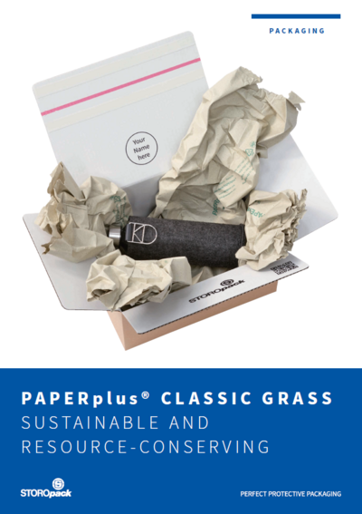 Auf einem Thumbnail ist ein innen weiß gefärbter Karton abgebildet, in dem sich ein Gegenstand befindet, der mit Grass Papierpolster umwickelt ist. 